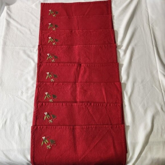Tag Red Holiday Floral Embroidered Diner Table Placemat Settings For Eight Party - Picture 6 of 9